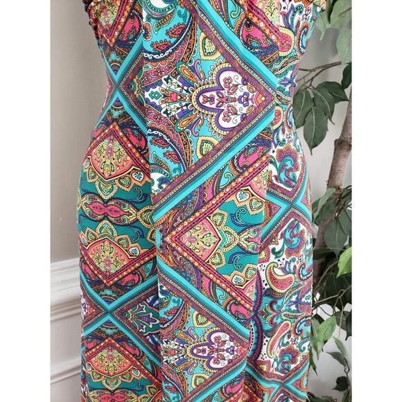 Hypnotik Strapless Boho Maxi Dress Multicolor Paisley Geometric Print Size M - Picture 4 of 10